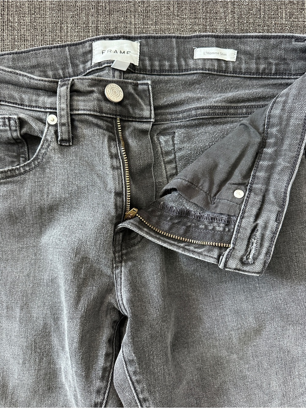 FRAME L’Homme Slim Jeans Men’s 32 Fade to Grey Gray Stretch Denim - Picture 6 of 11